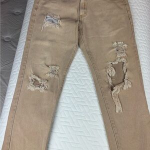 Liquor n Poker Tan Distressed Denim Jeans